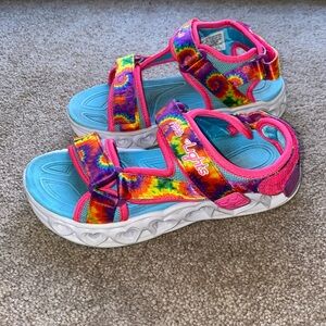 Sketchers tie dye neon velcro sandals, size 2 youth